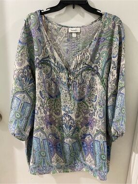 dressbarn Paisley V-Neck Blouse, size 3X